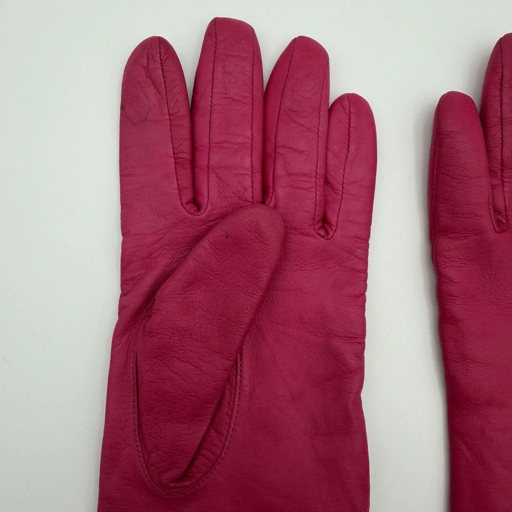 Vintage Mixit Leather gloves pink womens biker barbie Lined JCPenny size 7.5